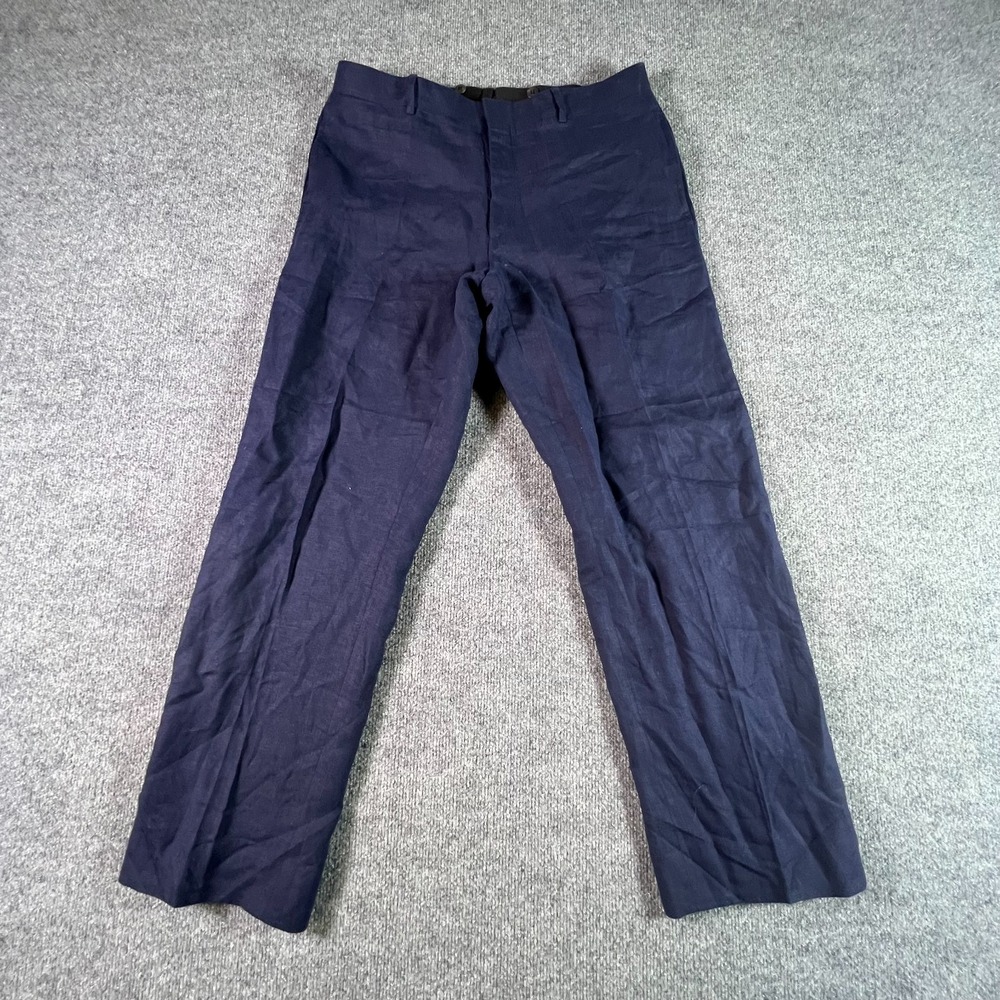 Polo Ralph Lauren Pants Men's 34 Navy Blue 100% Flax Flat Front Straight Preppy